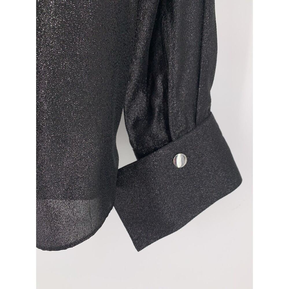 NWT Tibi Lame Flap Cuff Crewneck Top Blouse Black Sparkle 2 - Picture 7 of 16